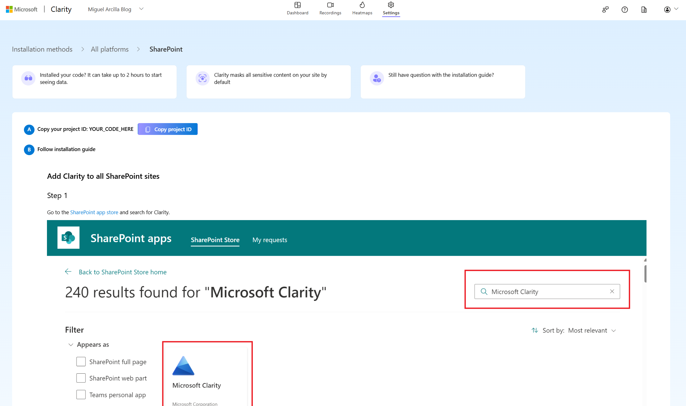 Clarity provides guides to install on multiple platforms, including SharePoint