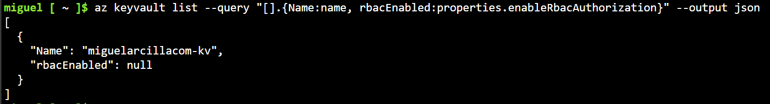 Potential output from Azure CLI